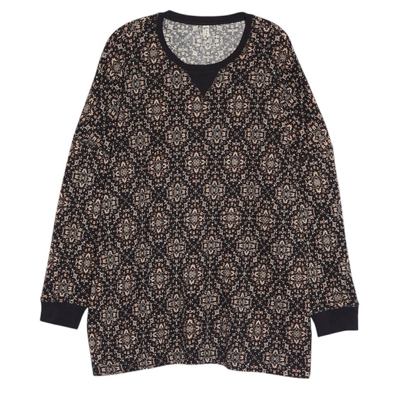 Free People Black Floral Thermal Top Early Night Oversized Cotton Size Small - Picture 7 of 11